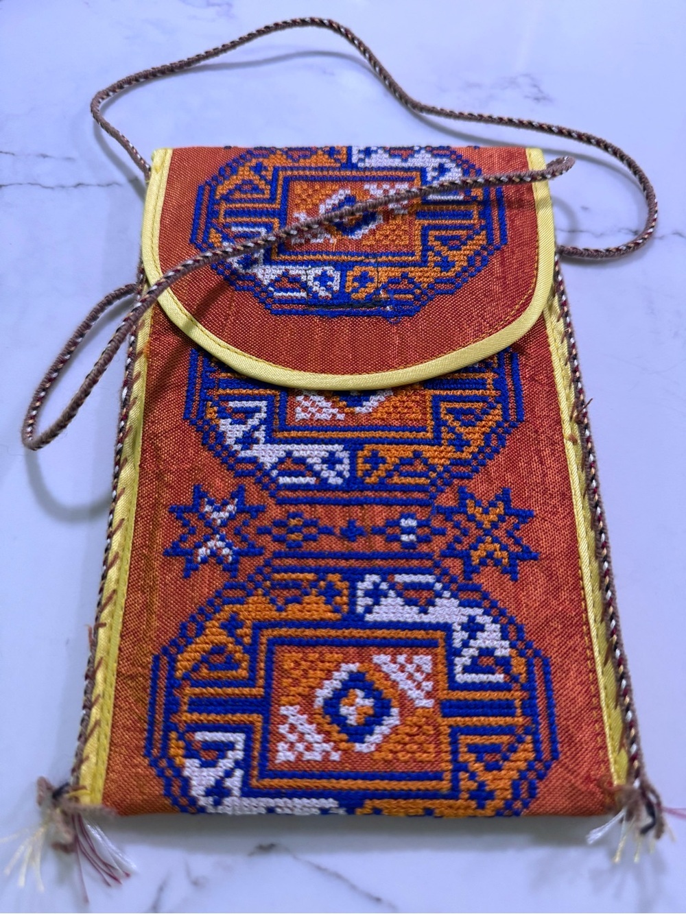 Handwoven Orange Embroidered Crossbody Bag
